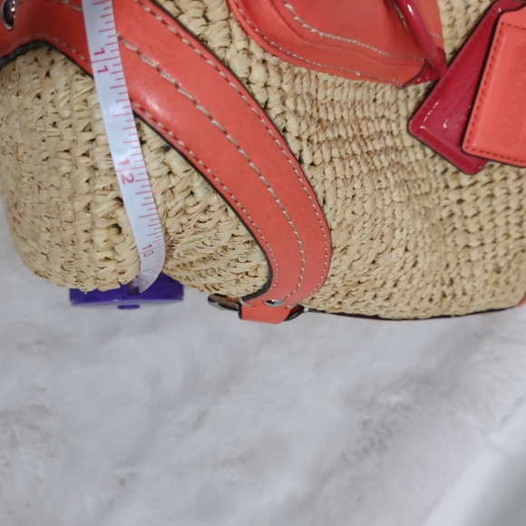 COACH Coral & Red Leather & Straw Shoulder/Tote Bag - Picture 11 of 12